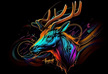 Epic, Unique, and Artistic Antelope Animal Moscot Sports Team Logo T-Shirt Graphic Design in Tattoo Style with Neon Colors Isolated on Transparent Background PNG generative AI