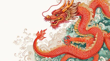 Fototapeta na wymiar Poster design with copy space of vector illustration of Chinese zodiac dragon as the mythical animal in Eastern Asia culture.