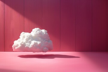 White cloud in isolated pink room with window. Cloudscape concept.
