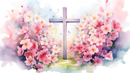 Watercolor Easter cross clipart. Floral crosses. Generated AI