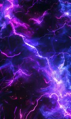 Fototapeta na wymiar Vibrant background with lightning bolts on violet, colorful neon light, electrical texture, high energy, voltage.