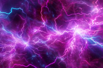 Fototapeta premium Vibrant background with lightning bolts on violet, colorful neon light, electrical texture, high energy, voltage.