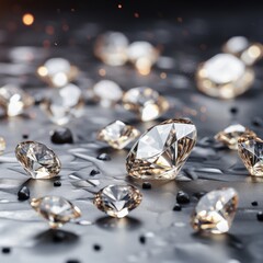 Luxurious diamonds sparkling in the sun on grey background - elegant jewelry for sale
