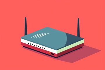 Fototapeta premium Red and White Router on Pink Background