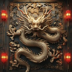 Chinese zodiac dragon as the mythical animal in Eastern Asia culture. 3D rendering.