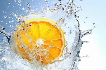 orange and lime slices being splashed by water