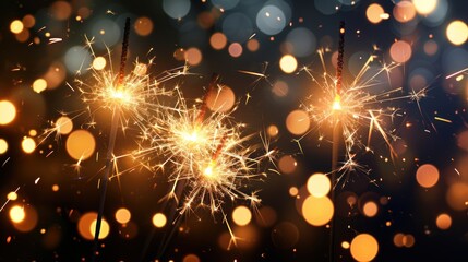 Obraz premium Close-up view of a burning sparkler fireworks in holiday celebration event party.