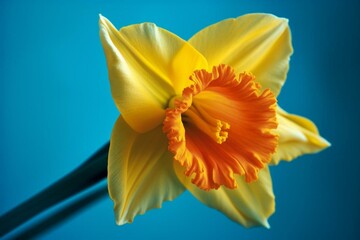 Vibrant daffodil with blue background, joyful Easter during springtime. Generative AI