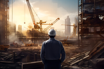 construction civil engineer at construction site with safety helmet - obrazy, fototapety, plakaty