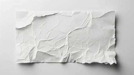 Wrinkled blank white paper mockup on white background