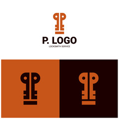Logo Letter P Locksmith Service Vector Orange Brown - obrazy, fototapety, plakaty