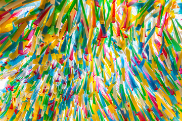 Multicolor ribbons decorating the streets of Aveiro, Portugal