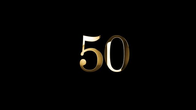 Golden number 50 with gold particles, alpha channel, golden numerology, golden number fifty