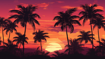 Fototapeta na wymiar Tropical Palm Silhouettes at Sunset