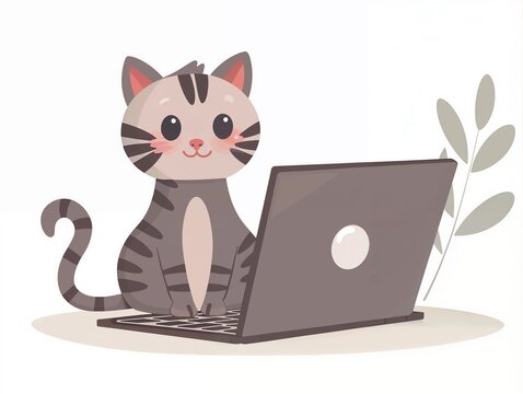 Cat on Laptop Illustration