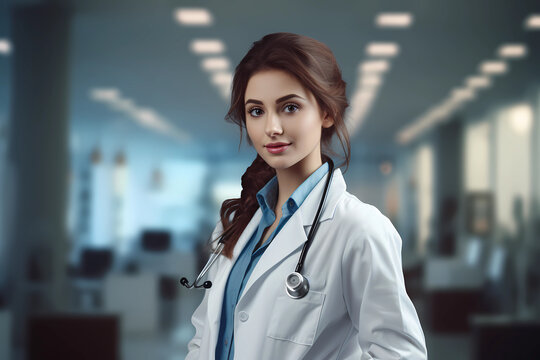 female doctor in hospital with stethoscope