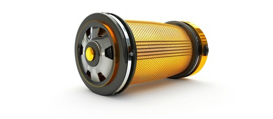Yellow new oil filter car part isolated white background. AI generated image