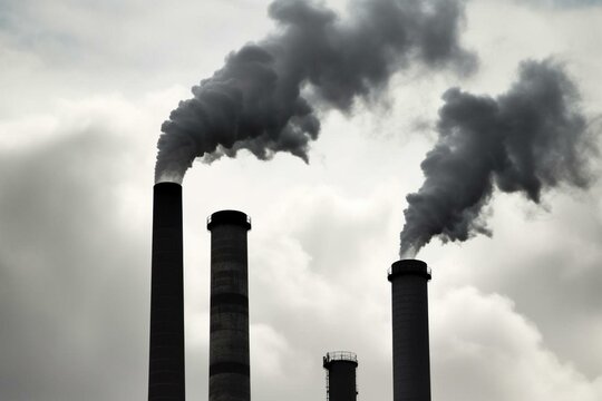 image depicting smoke stacks from factory chimneys. Generative AI