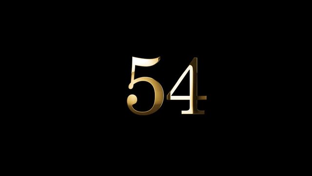 Golden number 54 with golden particles, alpha channel, golden numerology, golden number fifty four