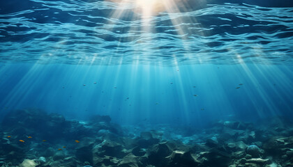 Fototapeta na wymiar Underwater fish swim in blue sea, nature tranquil beauty generated by AI