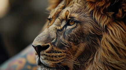 close up portrait of a male lion