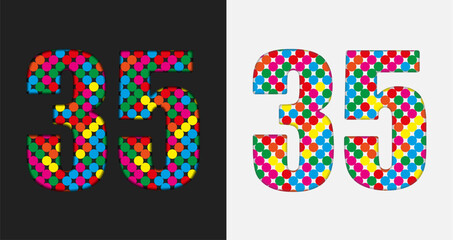 Bubble number - 35. Glitter figure of colored dots