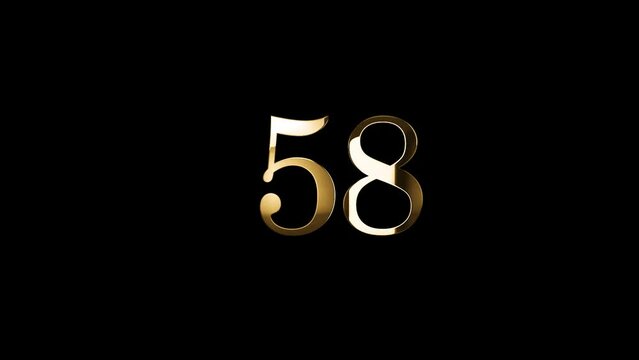 Golden number 58 with golden particles, alpha channel, golden numerology, golden number fifty eight