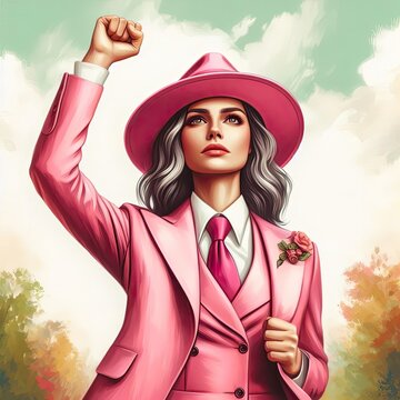 Vibrant Artistic Expression: Inspiring Feminist Action. Woman in pink suit 