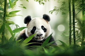 Tranquil Panda bamboo background. Nature giant mammal. Generate Ai