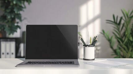 laptop on white table. generative ai