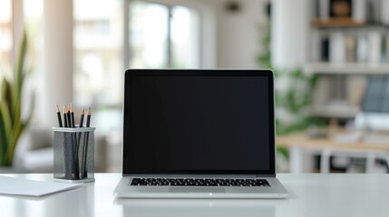 laptop on white table. generative ai