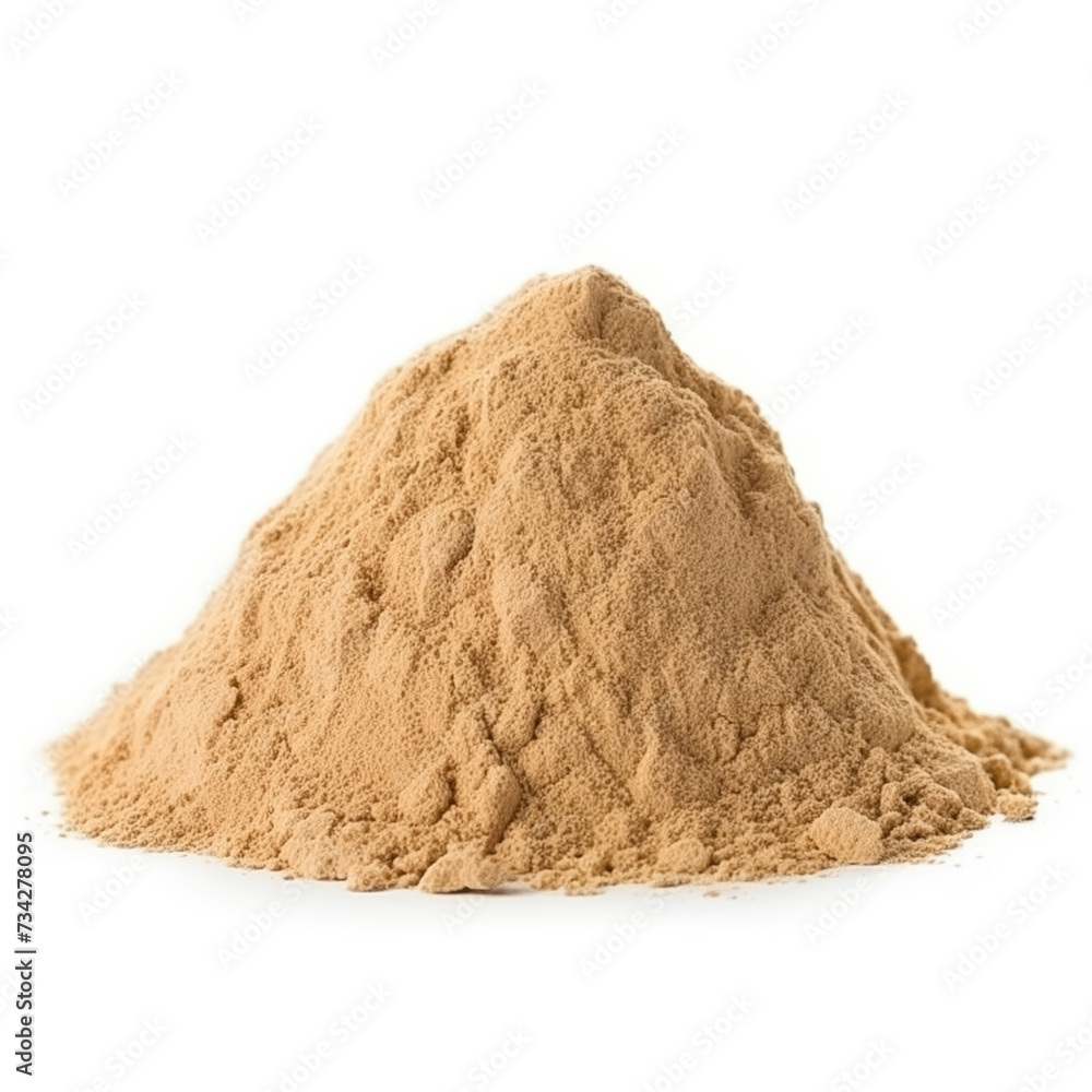 Wall mural close up pile of finely dry organic fresh raw dong quai powder isolated on white background. bright 