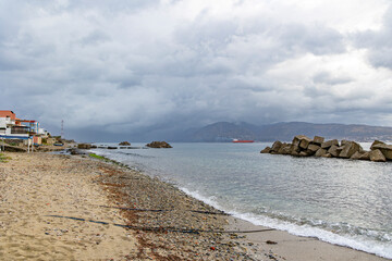 Stretch of beach on the Strait of Messina between the towns of Ganzirri and Capo Peloro in the municipality of Messina. Area affected by the construction of the Bridge over the Strait of Messina - 734278640