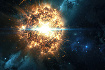 view of a distant supernova explosion. The explosion is radiating intense light and energy