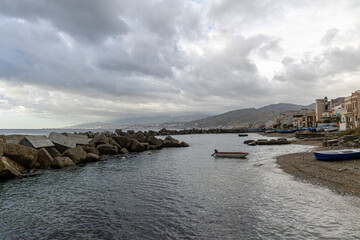 Stretch of beach on the Strait of Messina between the towns of Ganzirri and Capo Peloro in the municipality of Messina. Area affected by the construction of the Bridge over the Strait of Messina - 734278870