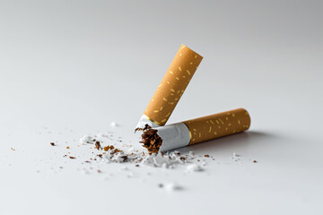 symbolic image of a broken cigarette. The cigarette is snapped in half, symbolizing the decision to quit smoking.