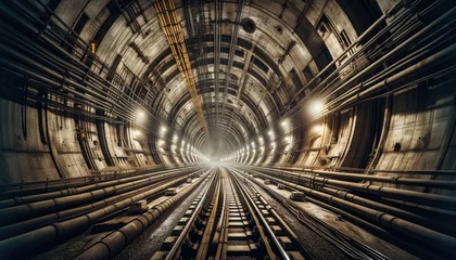 Fotobehang Blurred motion in metro tunnel. Copenhagen metro © savantermedia