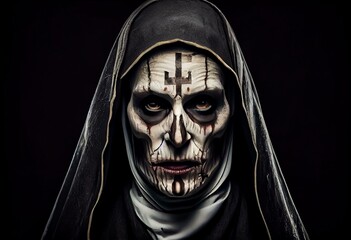 Fototapeta na wymiar Scary Nun, Skull face | Halloween Horror. Generative AI