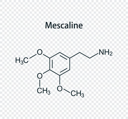 Chemical structure of mescaline. Vector illustration isolated on transparent background.