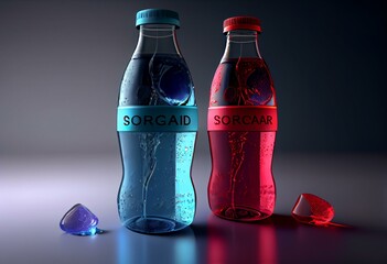 3d render red and blue soda drink with droplate on transparent background. Generative AI