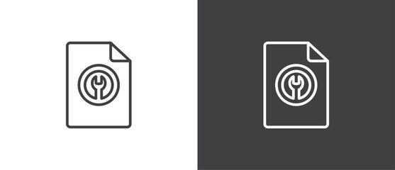 Simple Corrupted file vector icon. File error report icon. Vector File attention sign with setting mark icon. The attention symbol. Line Vector illustration. 