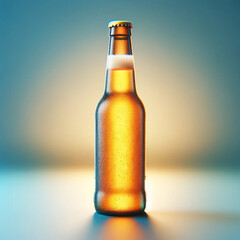 Hyper-Realistic Cold Beer Bottle Illustration on plane Background