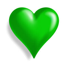 A classic green heart on white background, the universal symbol of love, is a popular design element for Valentines Day greeting cards