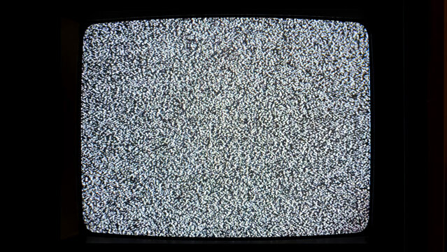 An old-fashioned television set emitting a screen full of black and white static noise, no signal, live interruption, simple abstract spooky scary horror background nobody, no people, end of broadcast - Powered by Adobe