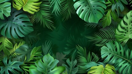Frame background with green tropical leaves.