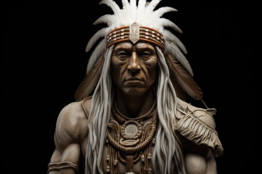 Tupac Amaru II realistic statue with feathers on head