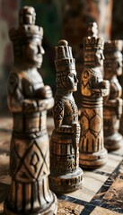 a close up of a set of chess pieces