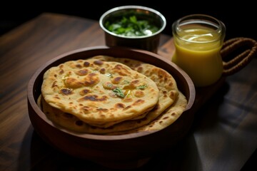 Delicious Parantha ghee. India wheat bread. Generate Ai