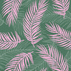 Endless tropical palm leaves vector pattern. Botanical design over waves