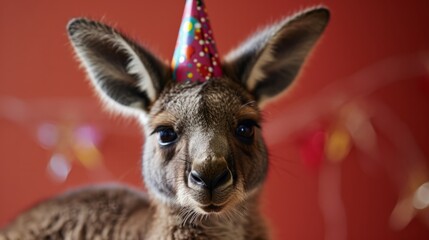 Kangaroo joey with birthday hat generative ai